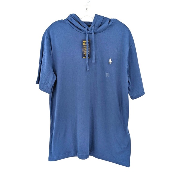 NWT Polo Ralph Lauren Short Sleeve Hoodie Tee Blue Cotton Size M